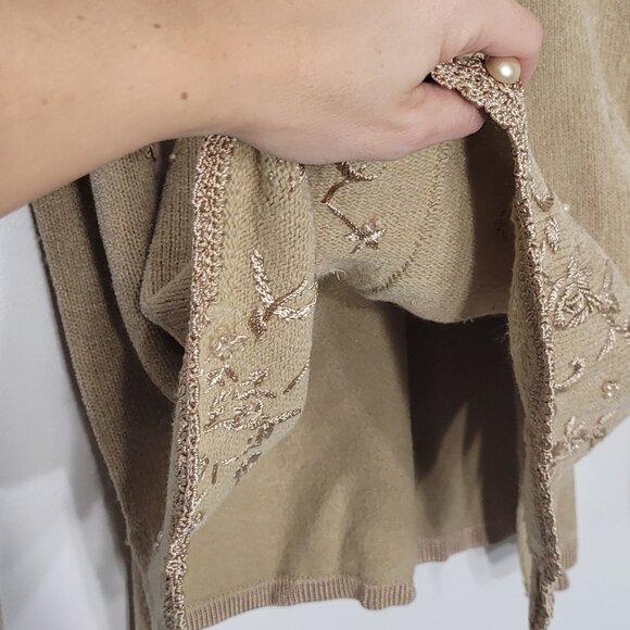 Vintage Coquette MOFFI Tan Brown Embroidered Floral Button Knit Cardigan Crochet - Picture 7 of 14